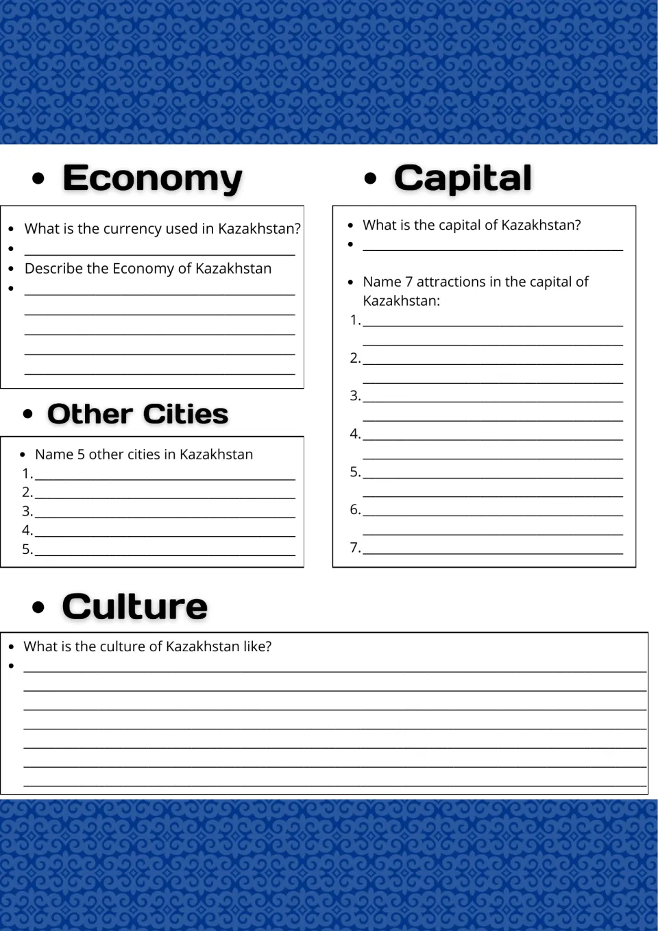 Kazakhstan economy and culture: students name the currency, the capital, 7 capital attractions and 5 other cities