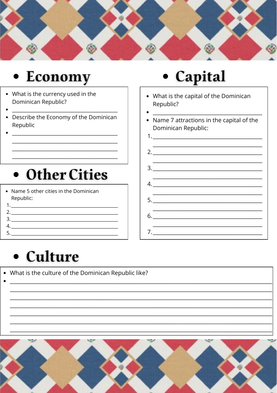 Dominican Republic economy and culture: students name the currency, 5 other cities and 7 attractions in the capital