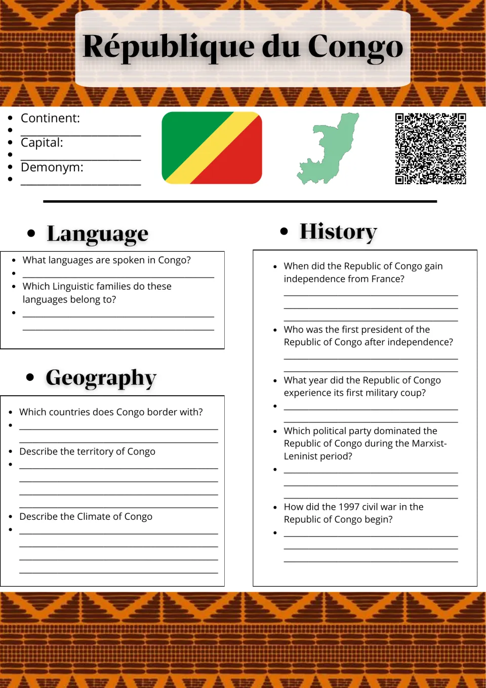 République du Congo: students answer language, geography and history questions, from borders to the 1997 civil war