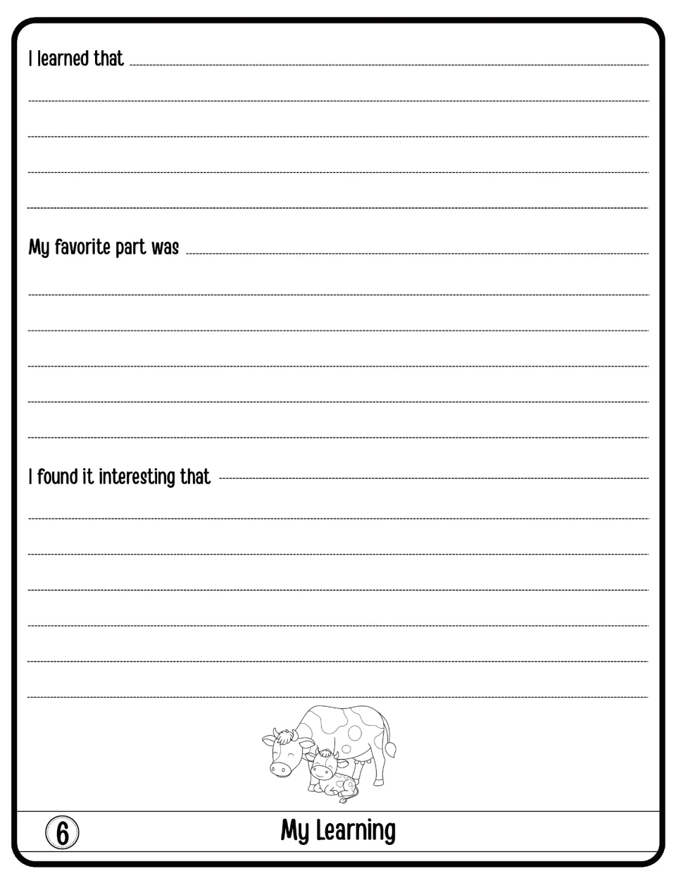 My Learning flap: students complete 'I learned that', 'My favorite part was' and 'I found it interesting that'