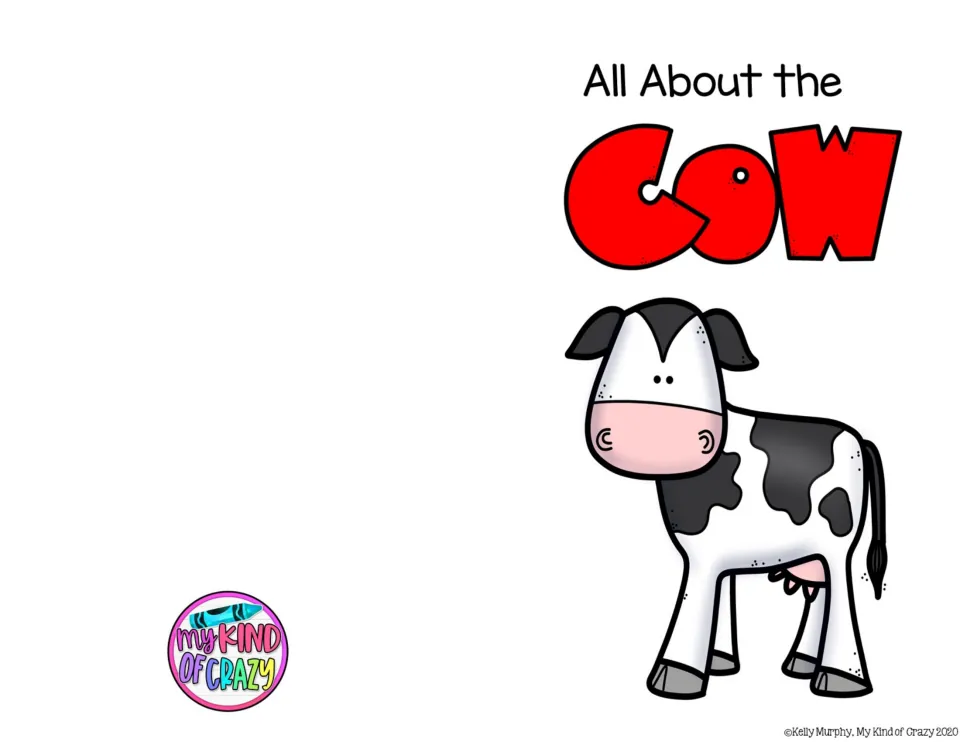 All About the Cow adapted book cover in color, showing a black-and-white cow with a red title and the My Kind of Crazy logo