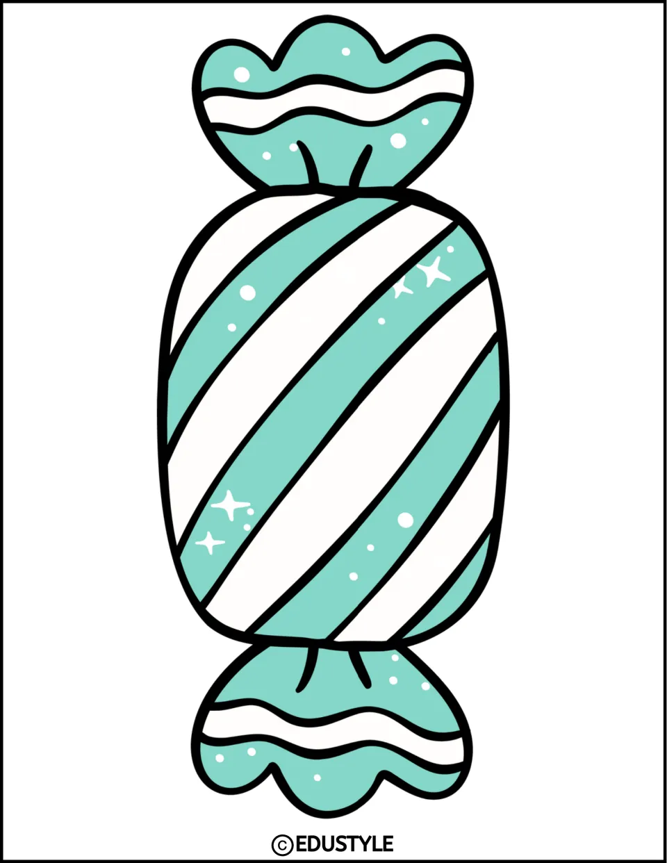 Teal and white striped candy cutout, oriented vertically, for the Christmas bulletin board or door display