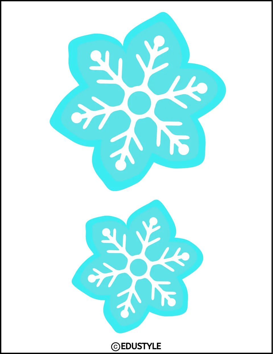 Two turquoise snowflake decorations in different sizes from the winter bulletin board and door decor kit