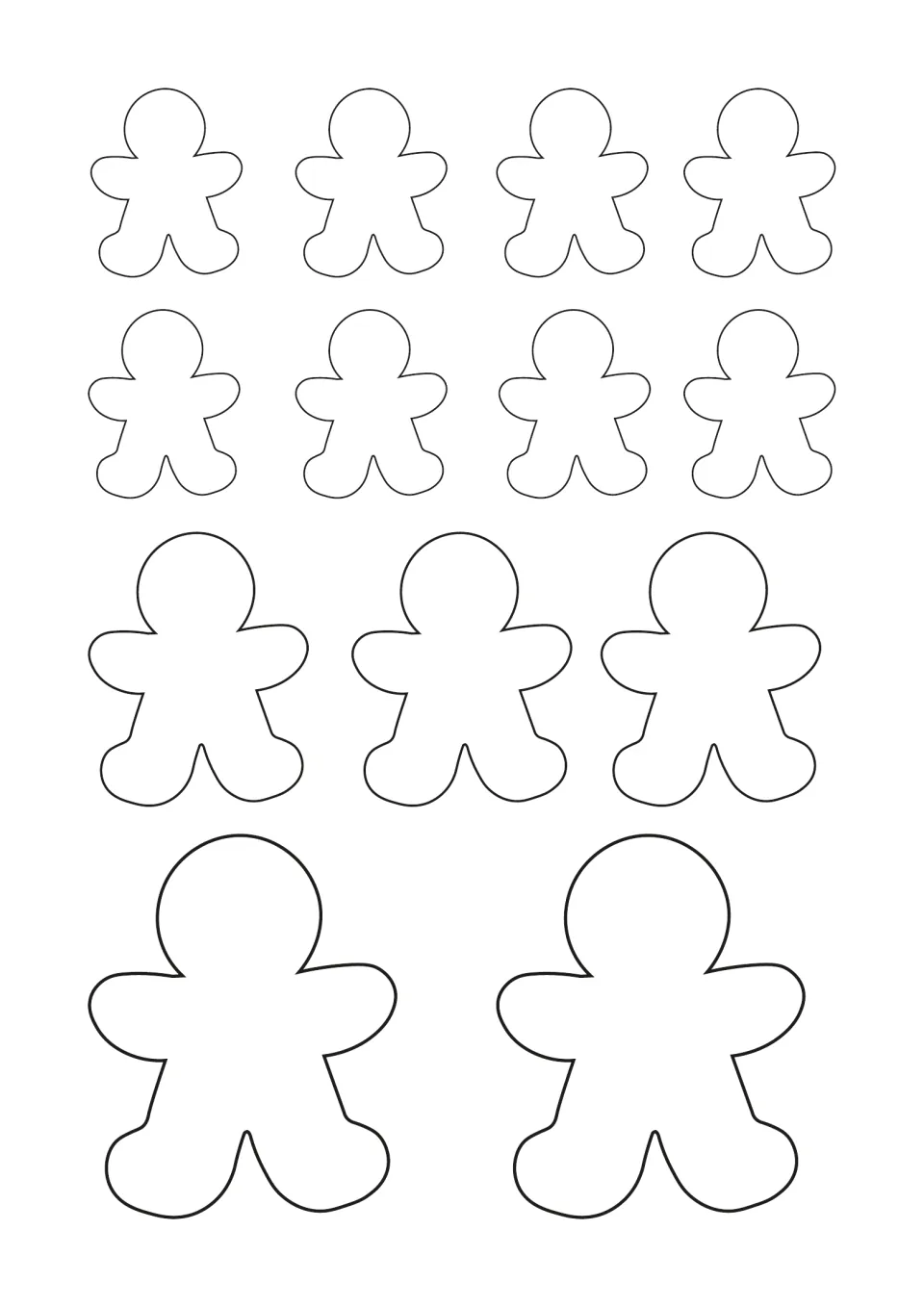 Gingerbread figure templates: 13 gingerbread people in three sizes for students to colour, cut out and stick on