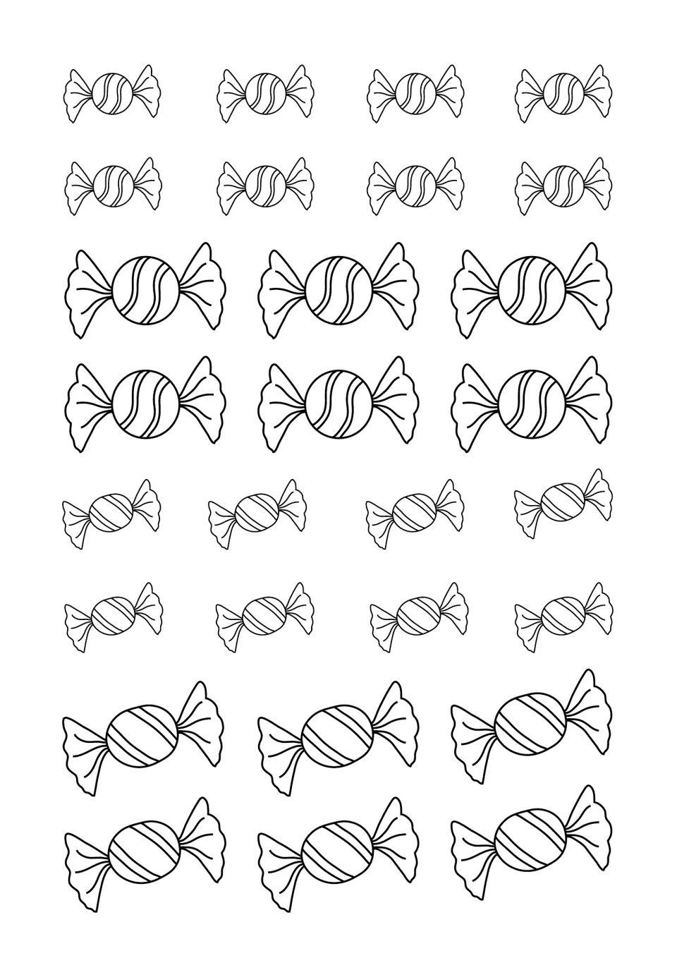 Wrapped sweet templates: striped candies in several sizes and styles to colour, cut out and glue onto the house