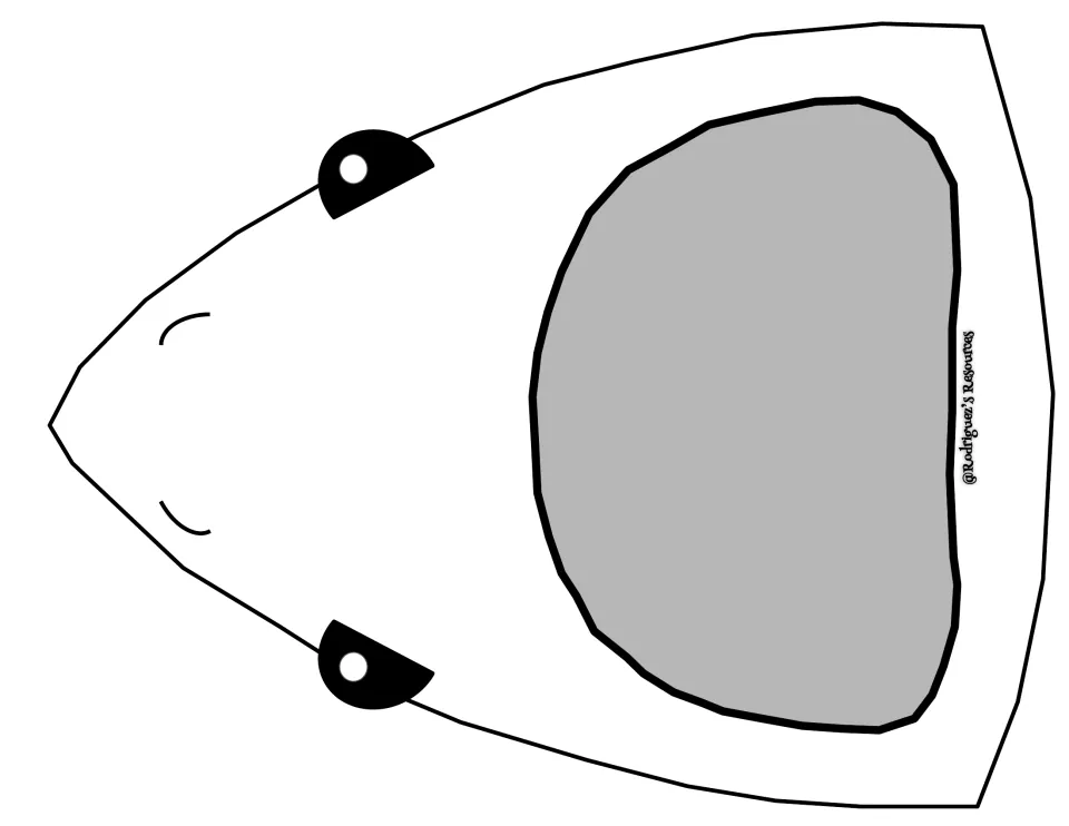 Large blank shark head template: one full-page sideways shark face with an empty gray mouth ready for glued-on paper teeth