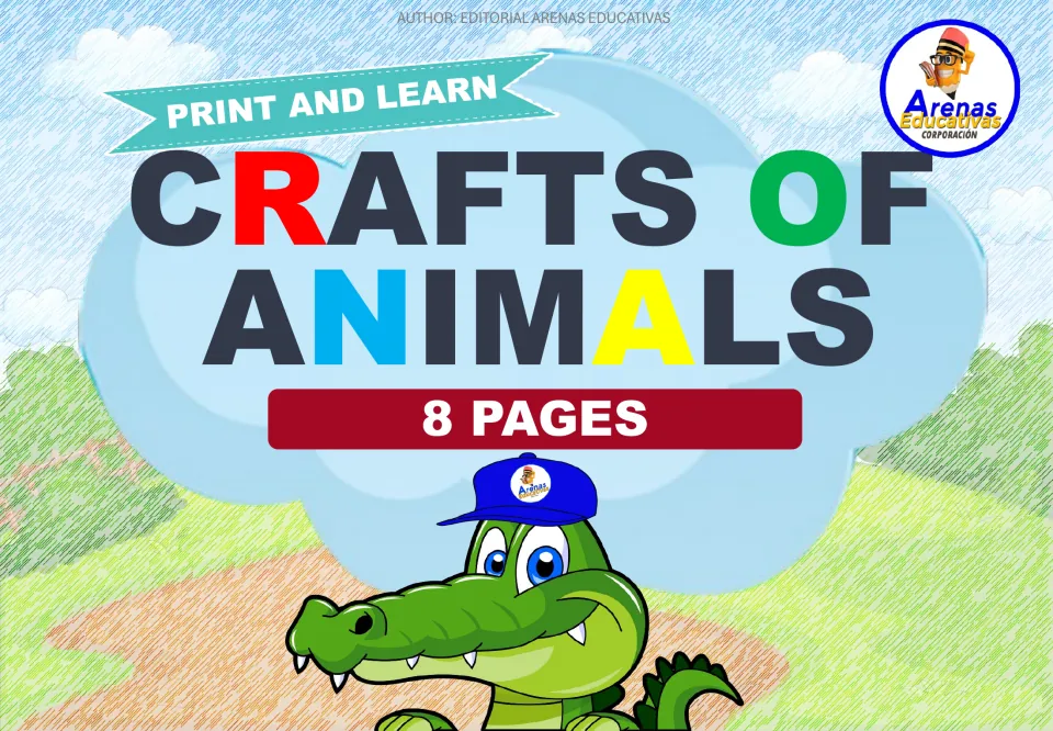 Cover of Crafts of Animals, a leaf-craft resource, with the headings 'Print and Learn' and '8 Pages'