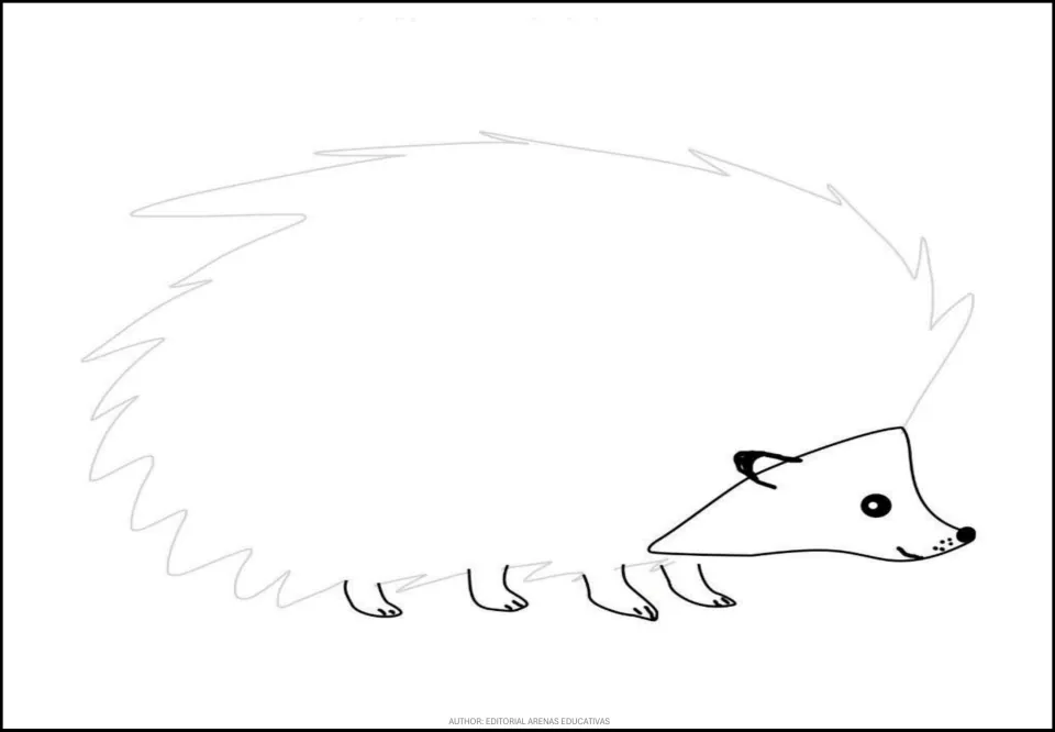 Hedgehog template for the leaf-craft set, with a large empty body, pointed face, small ears, and four feet
