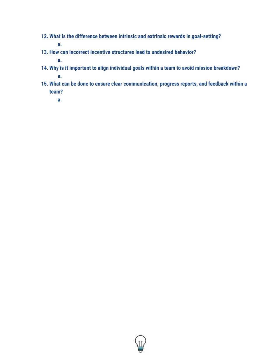 Video worksheet continuation, questions 12–15: intrinsic and extrinsic rewards, incentives, and team alignment