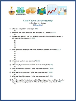 Crash Course: Entrepreneurship #8 The Core of a Business Worksheet – cover