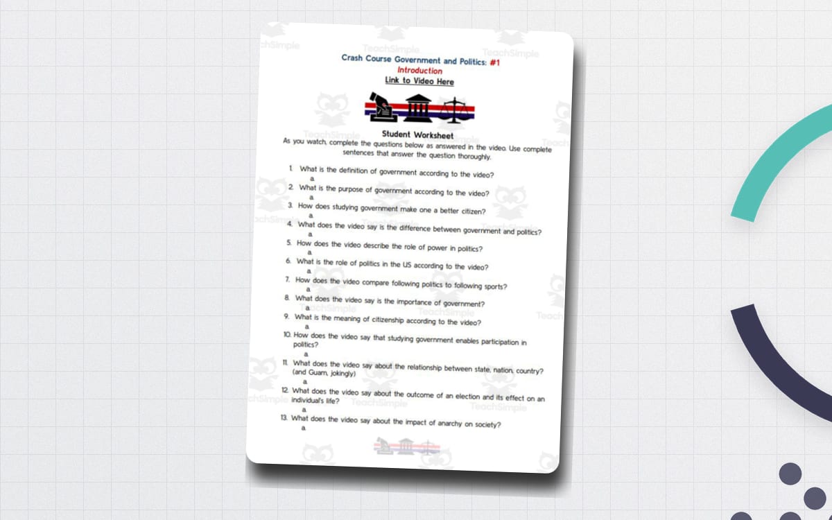 Crash Course: Government and Politics #1: Introduction Worksheet worksheet preview.