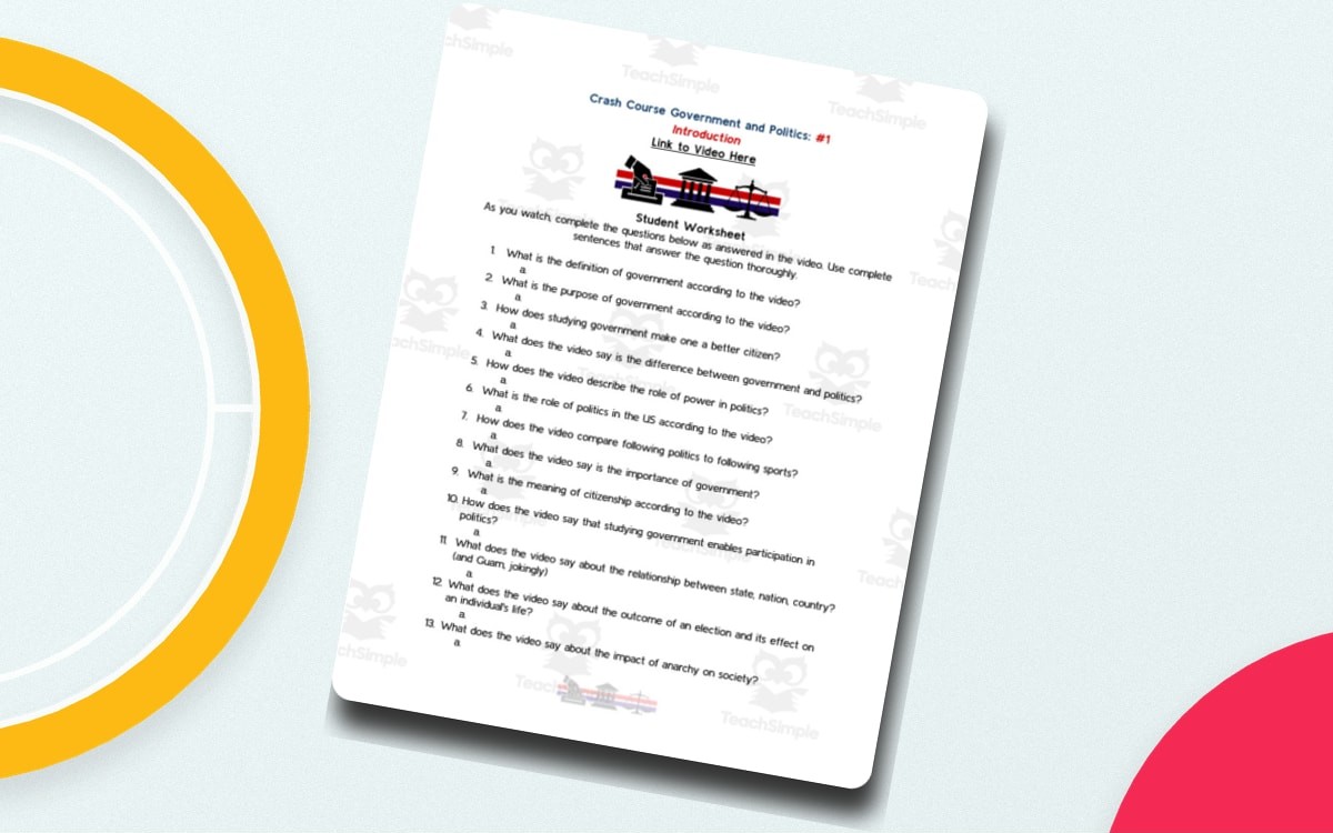 Crash Course Government Episode Worksheet | 1 - Introduction worksheet preview.
