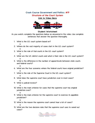 Crash Course Government Episode Worksheet | 19 - Structure of the Court System – cover