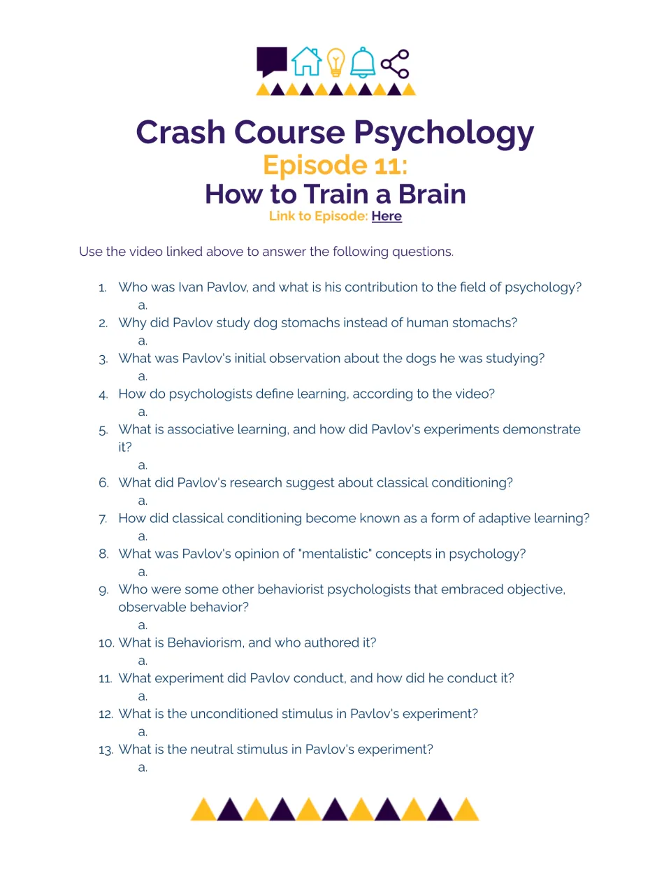Pavlov and classical conditioning video guide: students answer 13 questions on learning, behaviorism and stimuli