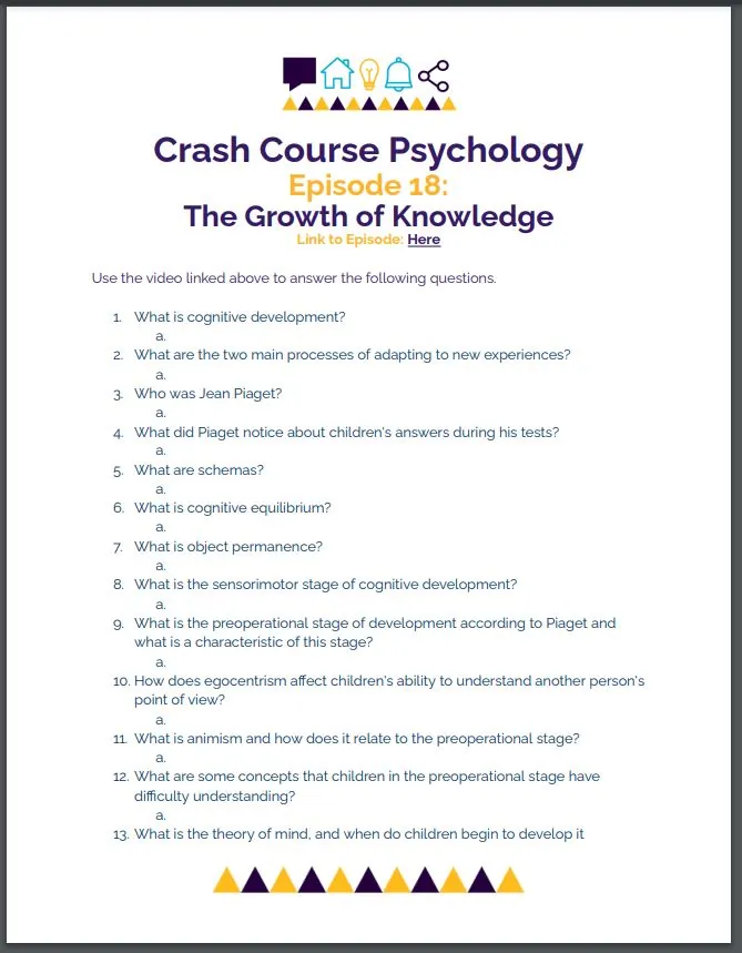Crash Course Psychology 18 Cognitive Development Worksheet – cover