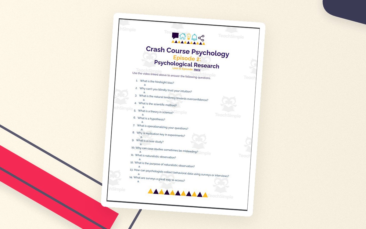 Crash Course Psychology #2: Psychological Research worksheet preview.