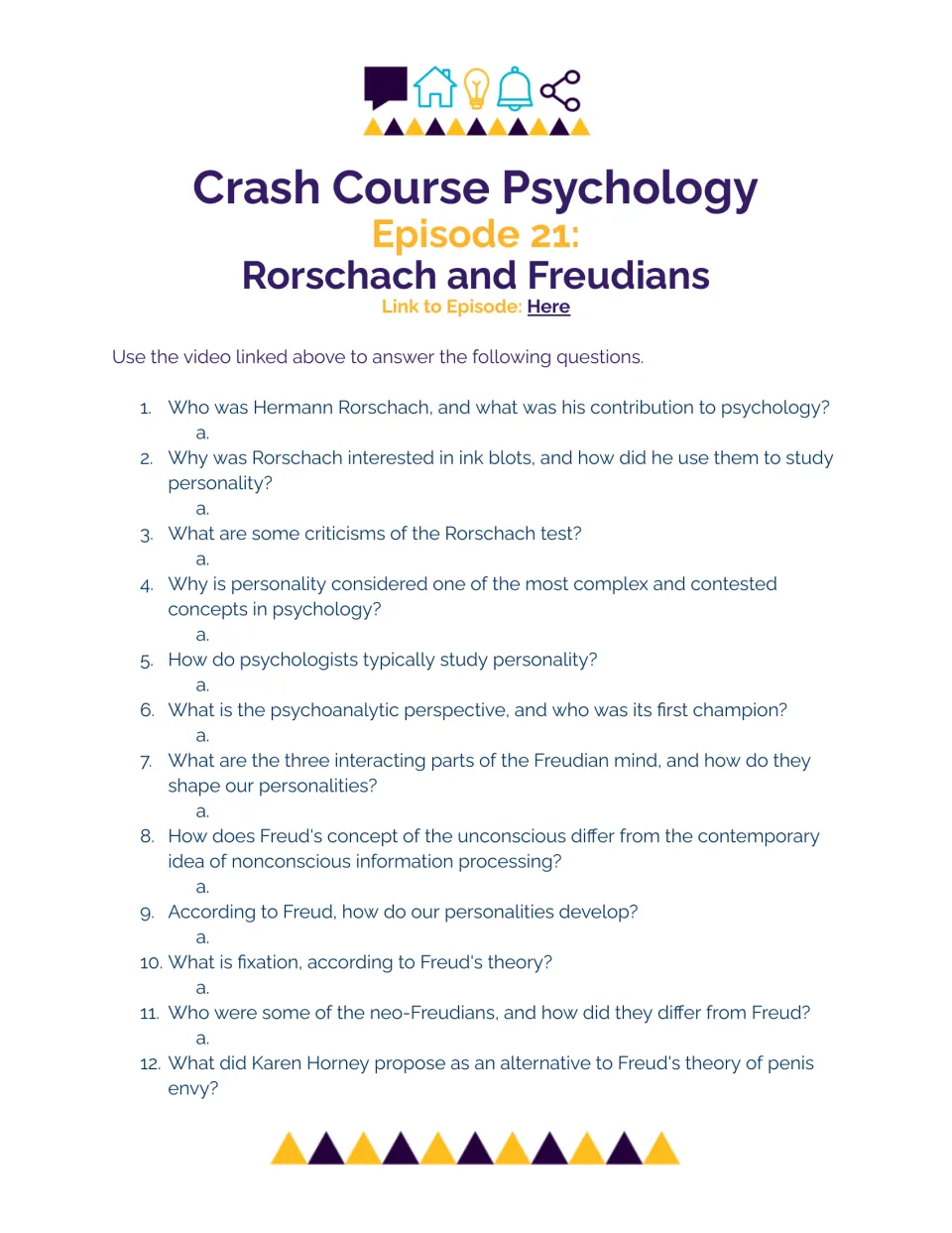 Rorschach and Freud video guide: students answer 12 questions on ink blots, the Freudian mind, fixation and neo-Freudians