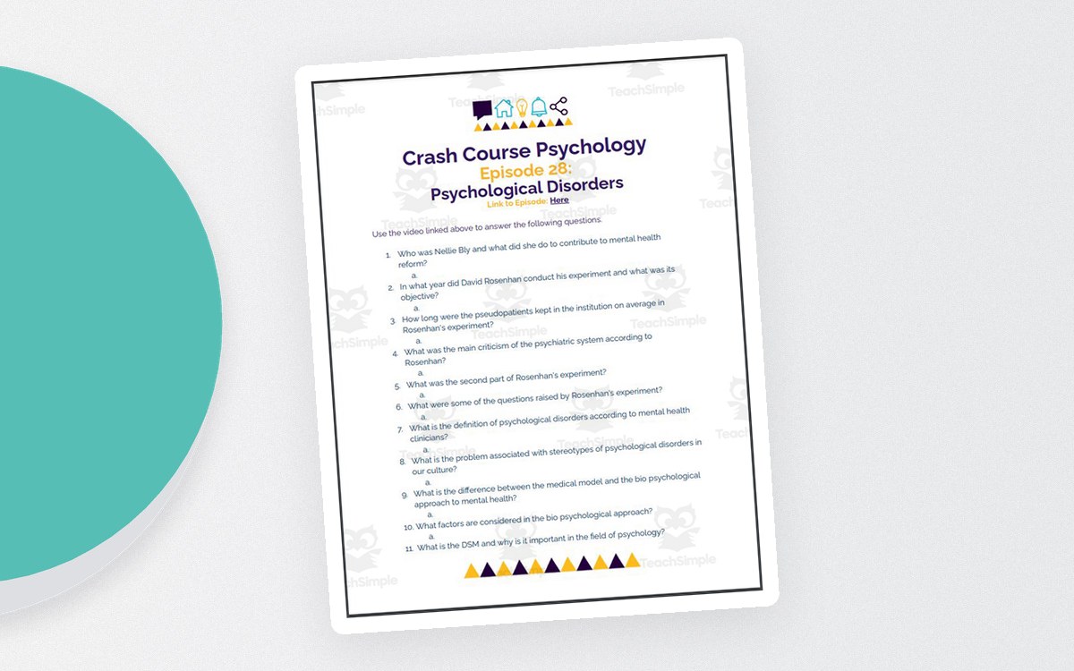 Crash Course Psychology #28 – Psychological Disorders cover with the resource title.
