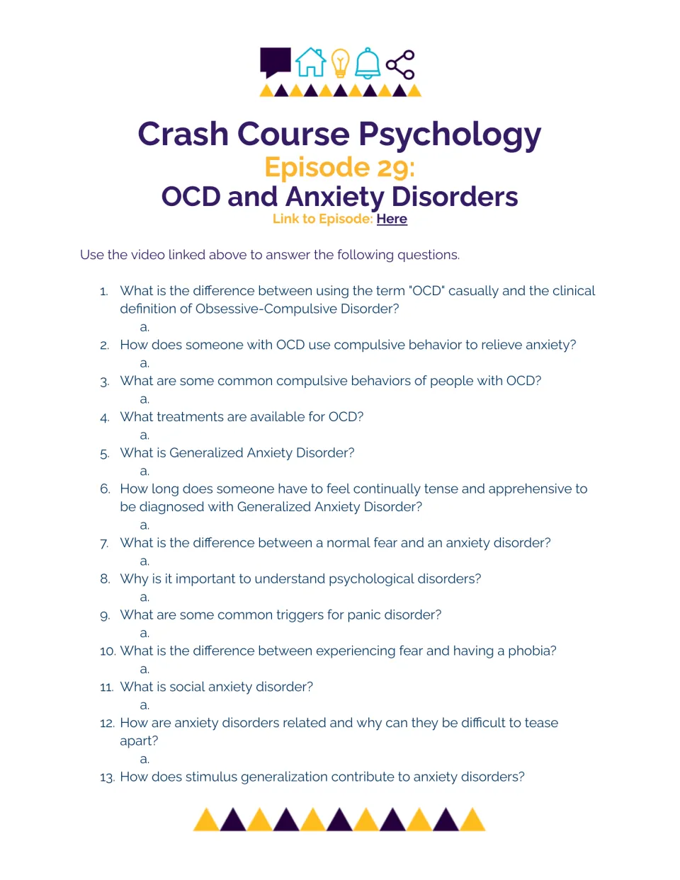 Video questions on OCD and anxiety disorders: students answer 13 questions on OCD, GAD, panic, phobias and social anxiety