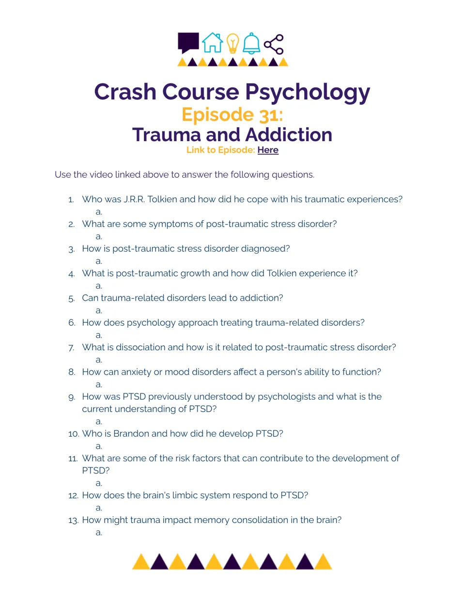 Episode 31 video questions: students answer 13 items on PTSD symptoms, Tolkien, dissociation and the limbic system