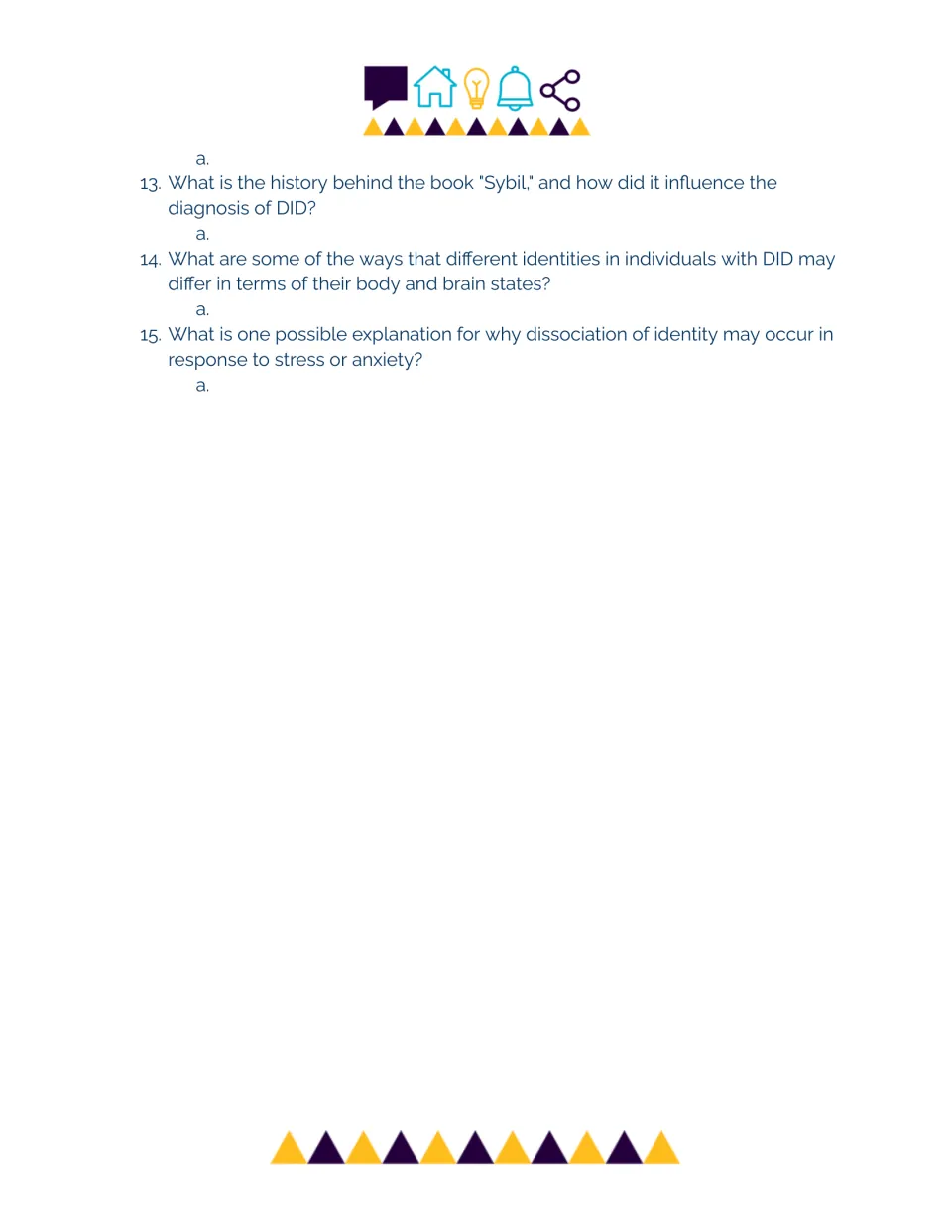 DID viewing questions 13-15: students explain the Sybil case, body and brain differences, and stress as a trigger