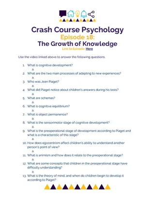 Crash Course Psychology Worksheet | 18 - The Growth of Knowledge – cover