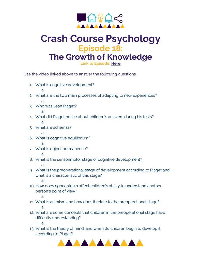 Crash Course Psychology Worksheet | 18 - The Growth of Knowledge – cover