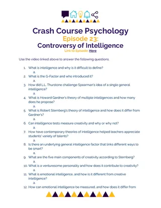 Crash Course Psychology Worksheet | 23 - Controversy of Intelligence – cover