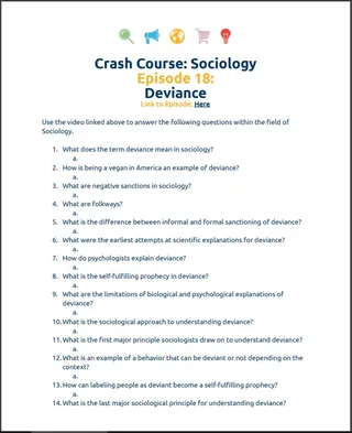 Crash Course Sociology #18: Deviance Student Worksheet – cover