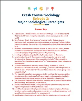 Crash Course Sociology #2: Major Sociological Paradigms Student Worksheet – sample page 3