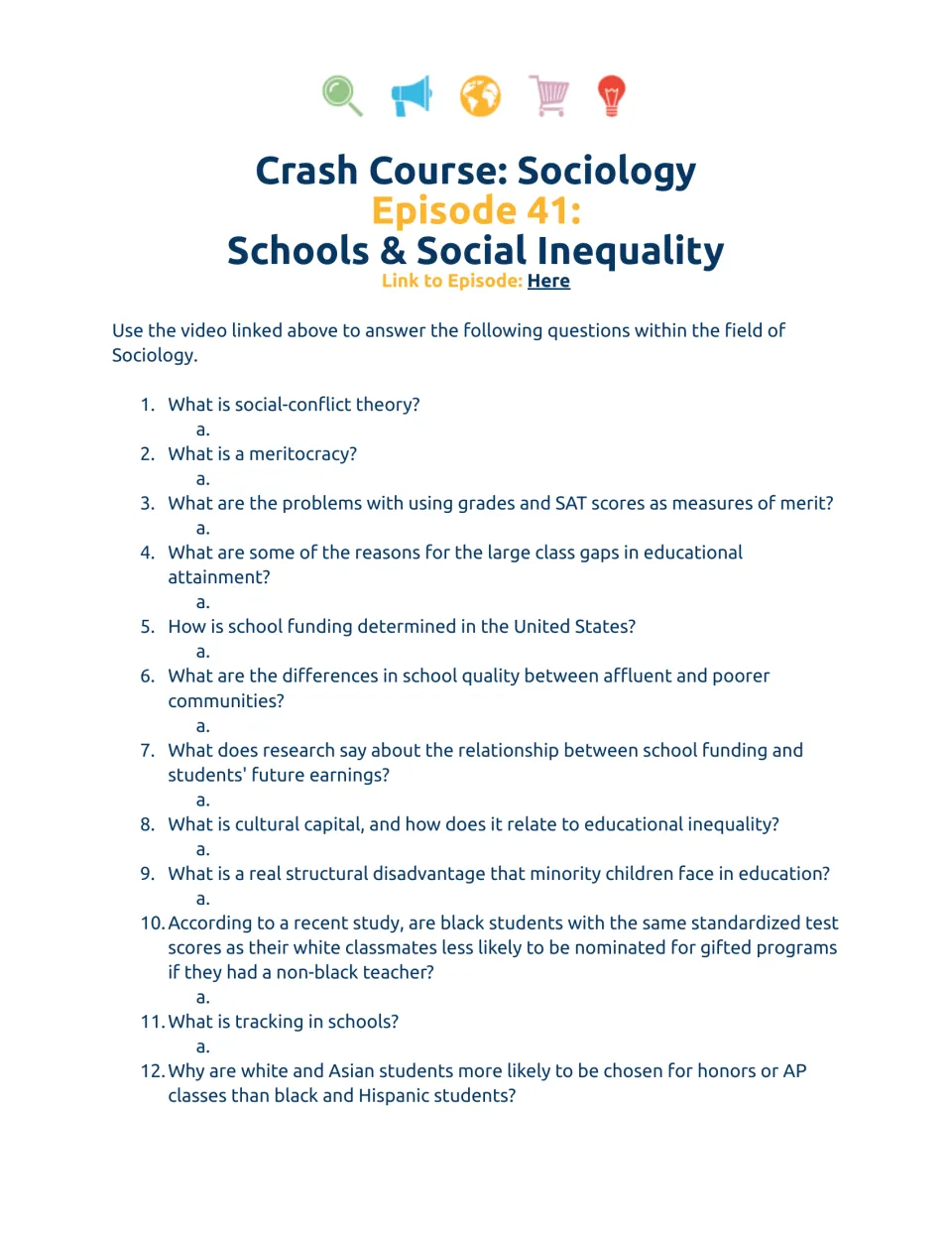 Schools and social inequality video guide: students answer 12 questions on meritocracy, school funding and cultural capital