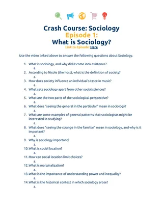 Crash Course Sociology Episode Worksheet | 1 - What is Sociology? – cover