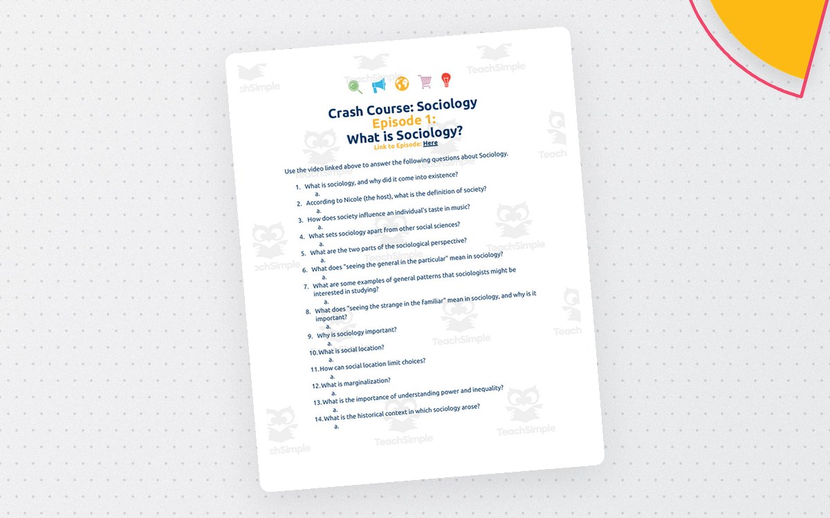 Crash Course Sociology Episode Worksheet | 1 - What is Sociology? preview