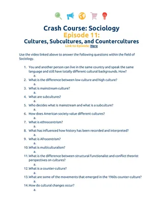 Crash Course Sociology Episode Worksheet | 11 - Cultures, Subcultures, &… – cover