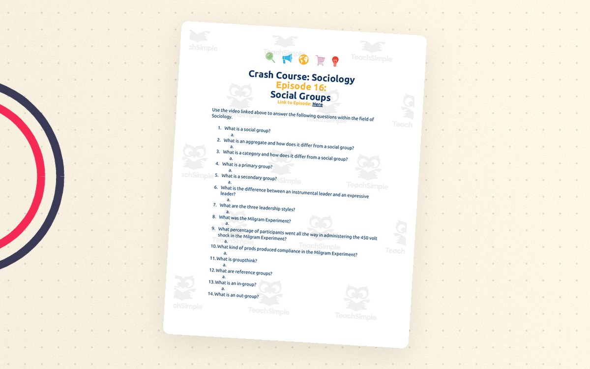 Crash Course Sociology Social Groups worksheet first page.