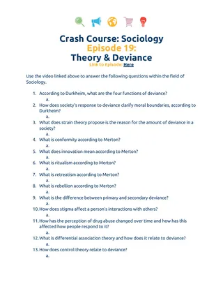Crash Course Sociology Episode Worksheet | 19 - Theory & Deviance – cover