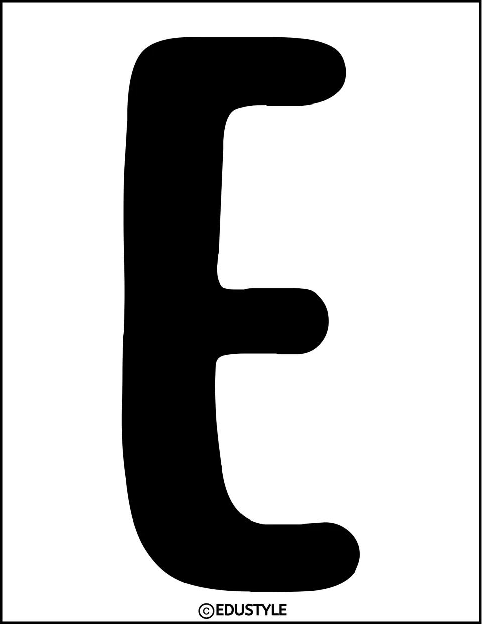 Display title lettering: a large solid black rounded capital E, printed one letter per page for cutting out