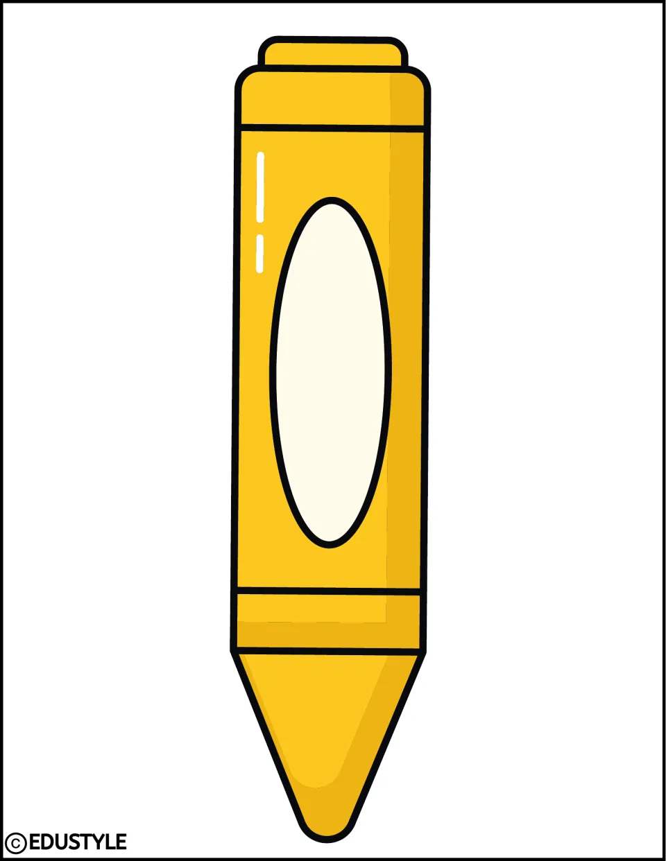 Gold crayon cut-out: a golden yellow cartoon crayon with an empty cream oval label to fill in with a student's name