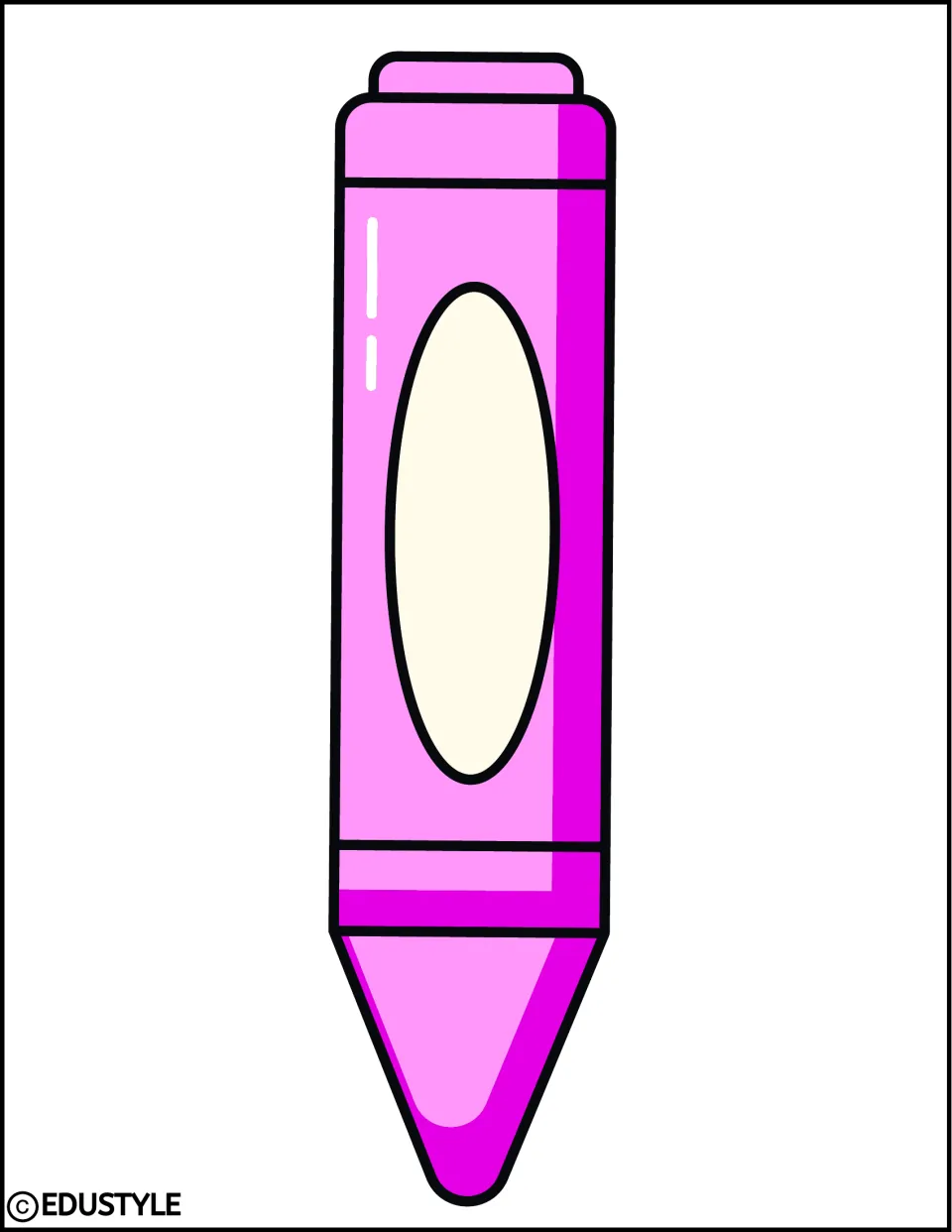 Pink crayon cut-out: a pink and magenta cartoon crayon with a blank oval label for labeling with names or welcome words