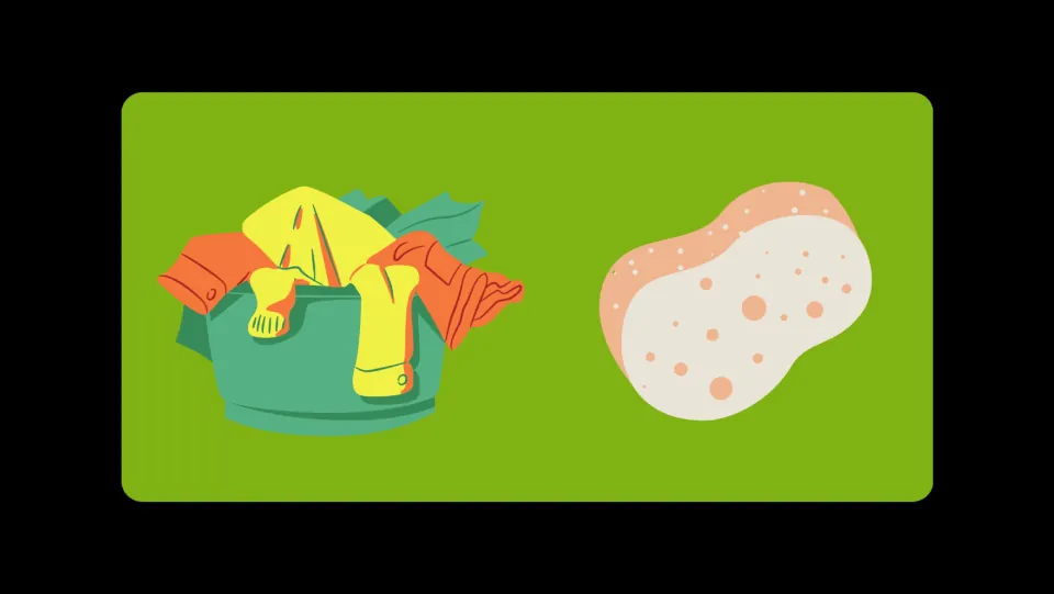 Superhero toolbox choices 3–4: a basket of clothes and a sponge for imagining superhero tool uses