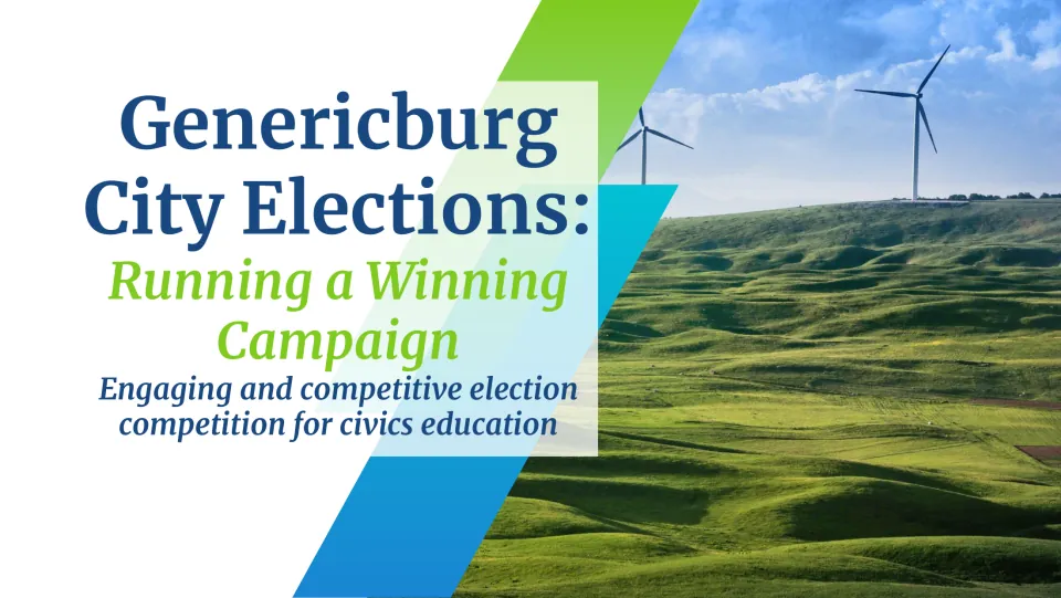 Genericburg City Elections: Running a Winning Campaign cover, an election competition slide deck for civics education
