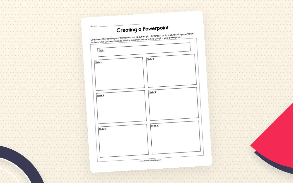 Creating a Powerpoint Worksheet preview: Topic field and twelve slide-planning spaces