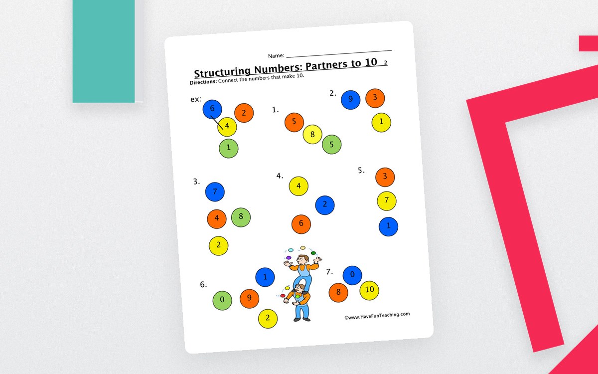 Creating Numbers Partners to Ten Worksheet worksheet preview.