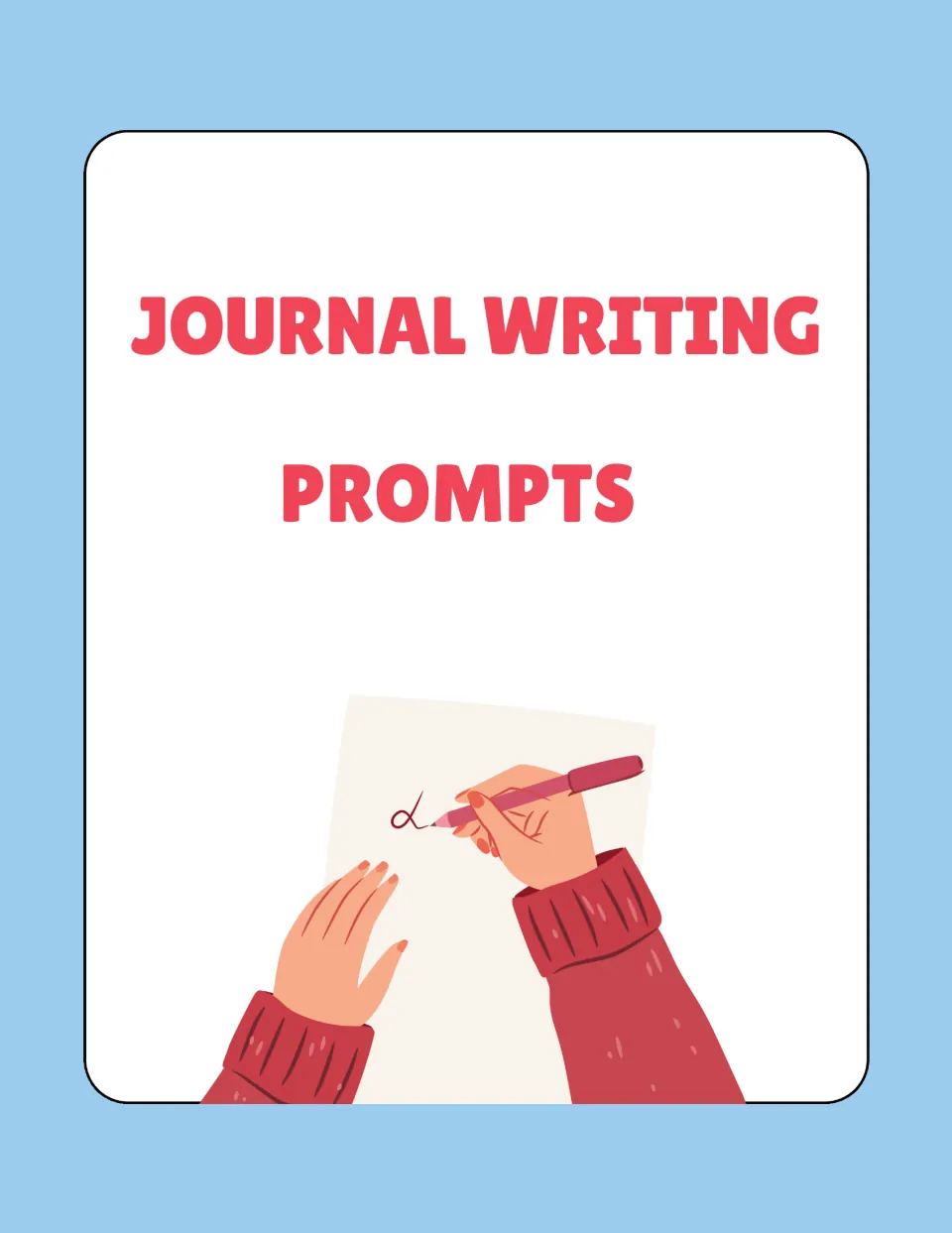 Journal Writing Prompts cover introduces a printable collection of 26 individual journal writing prompts.