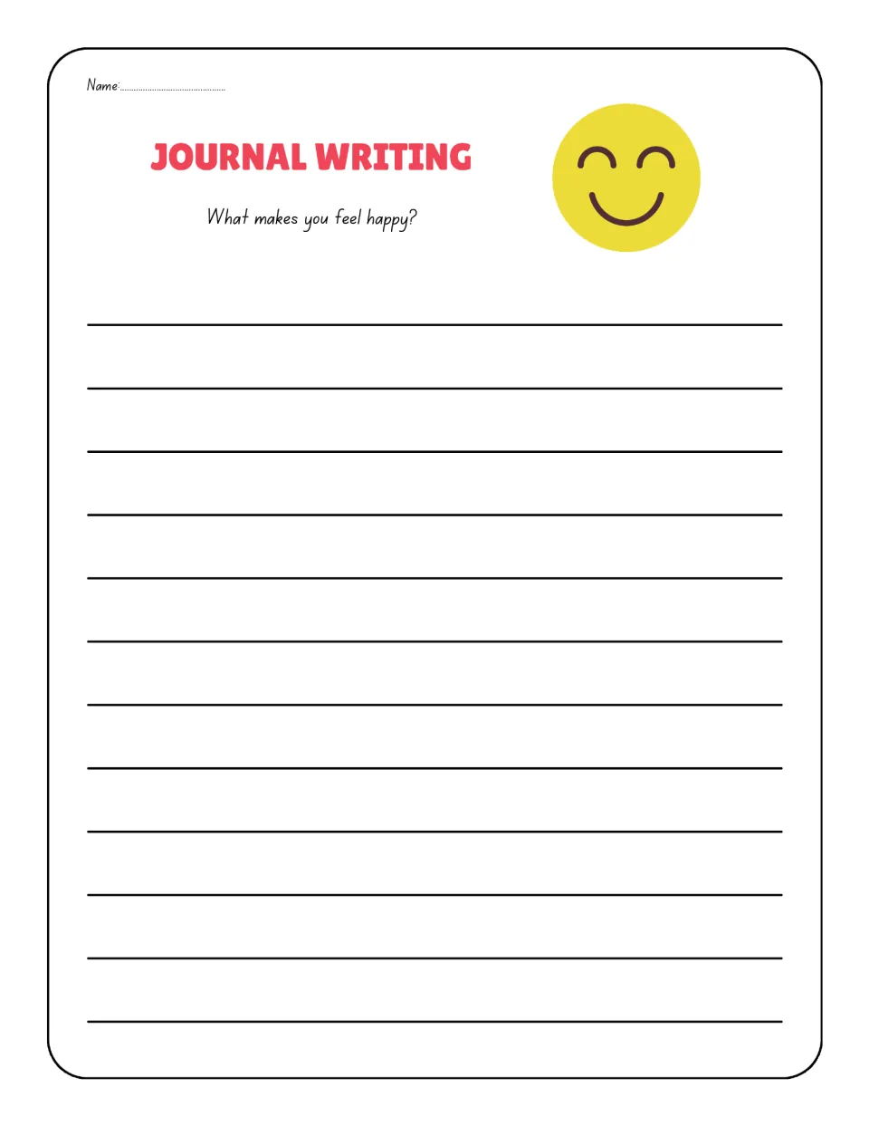 Journal prompt 4 asks 'What makes you feel happy?' for a written response about students' own feelings.