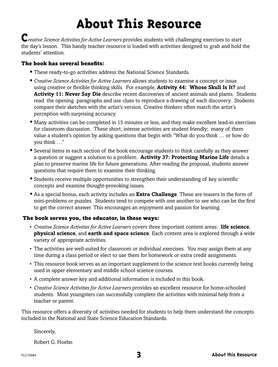 About This Resource introduction explaining short science activities, Extra Challenges, and classroom uses