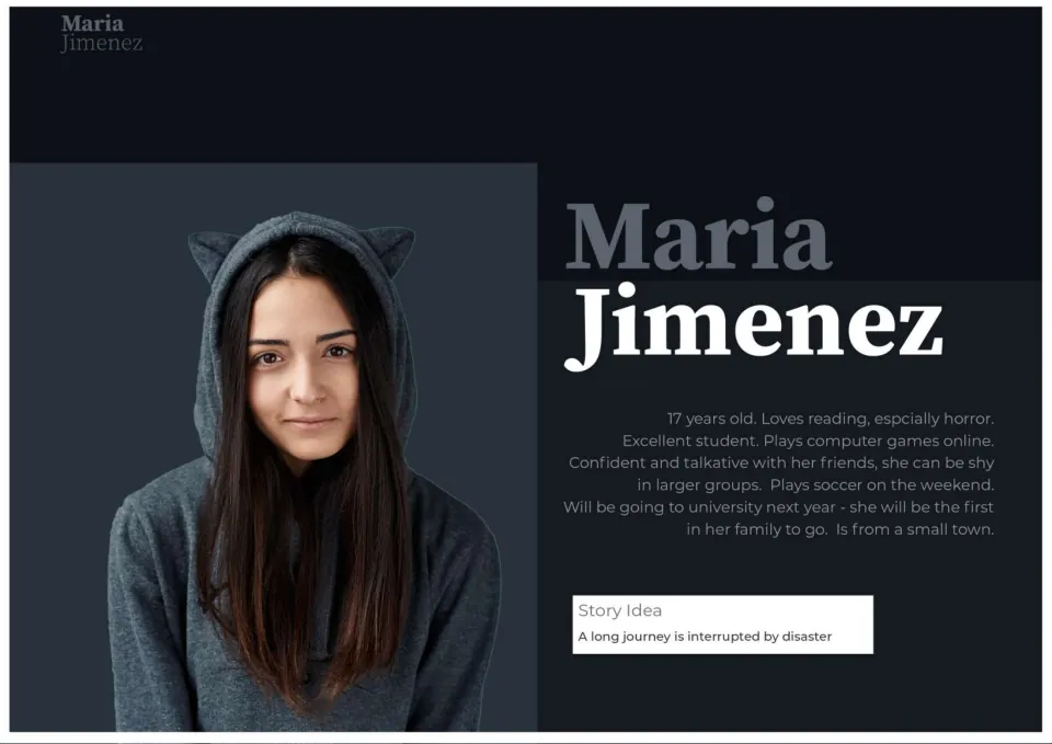 Maria Jimenez profile: 17-year-old horror fan and soccer player; students write about a long journey hit by disaster