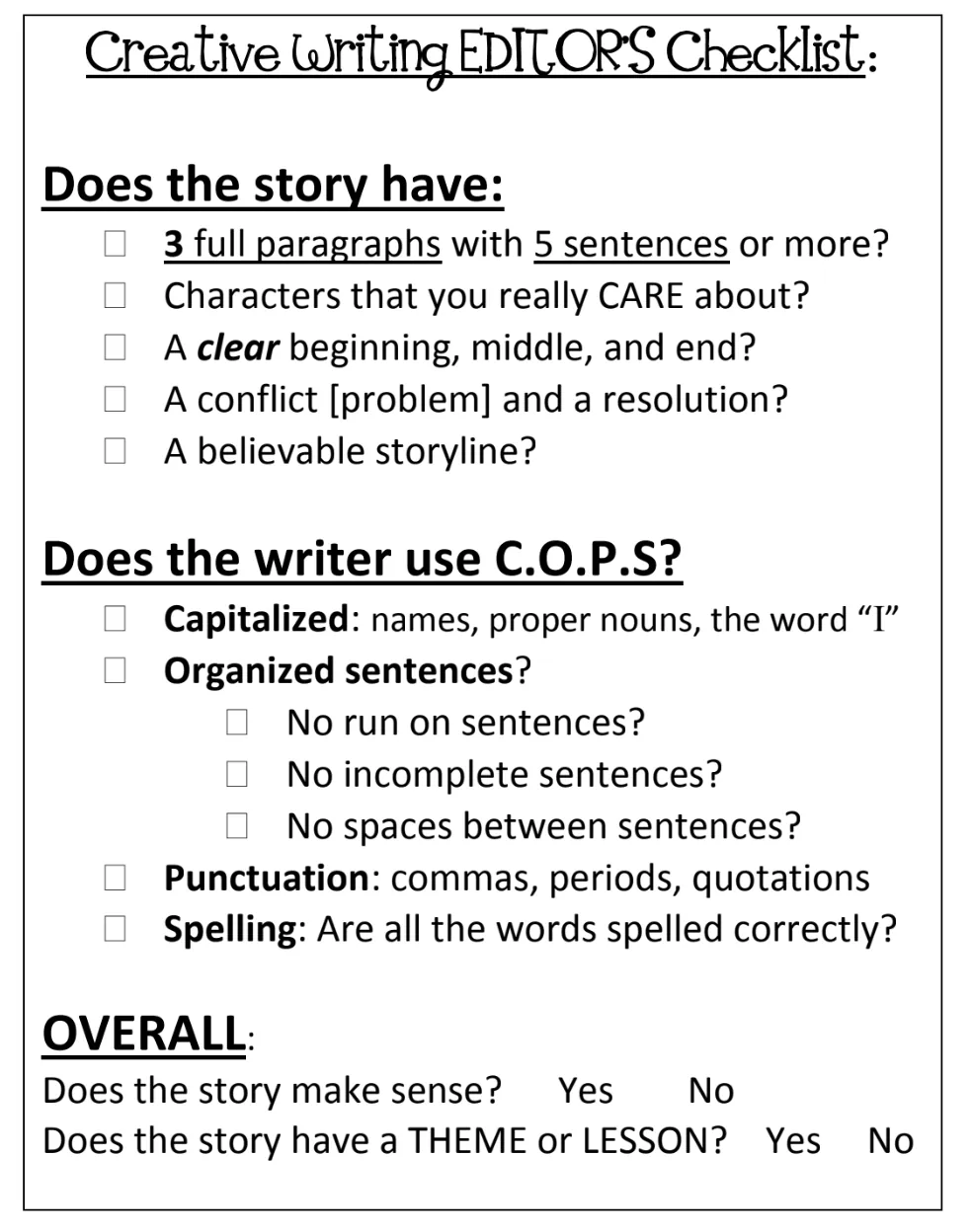 Creative Writing Checklists – cover