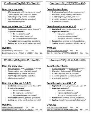Creative Writing Checklists – sample page 2