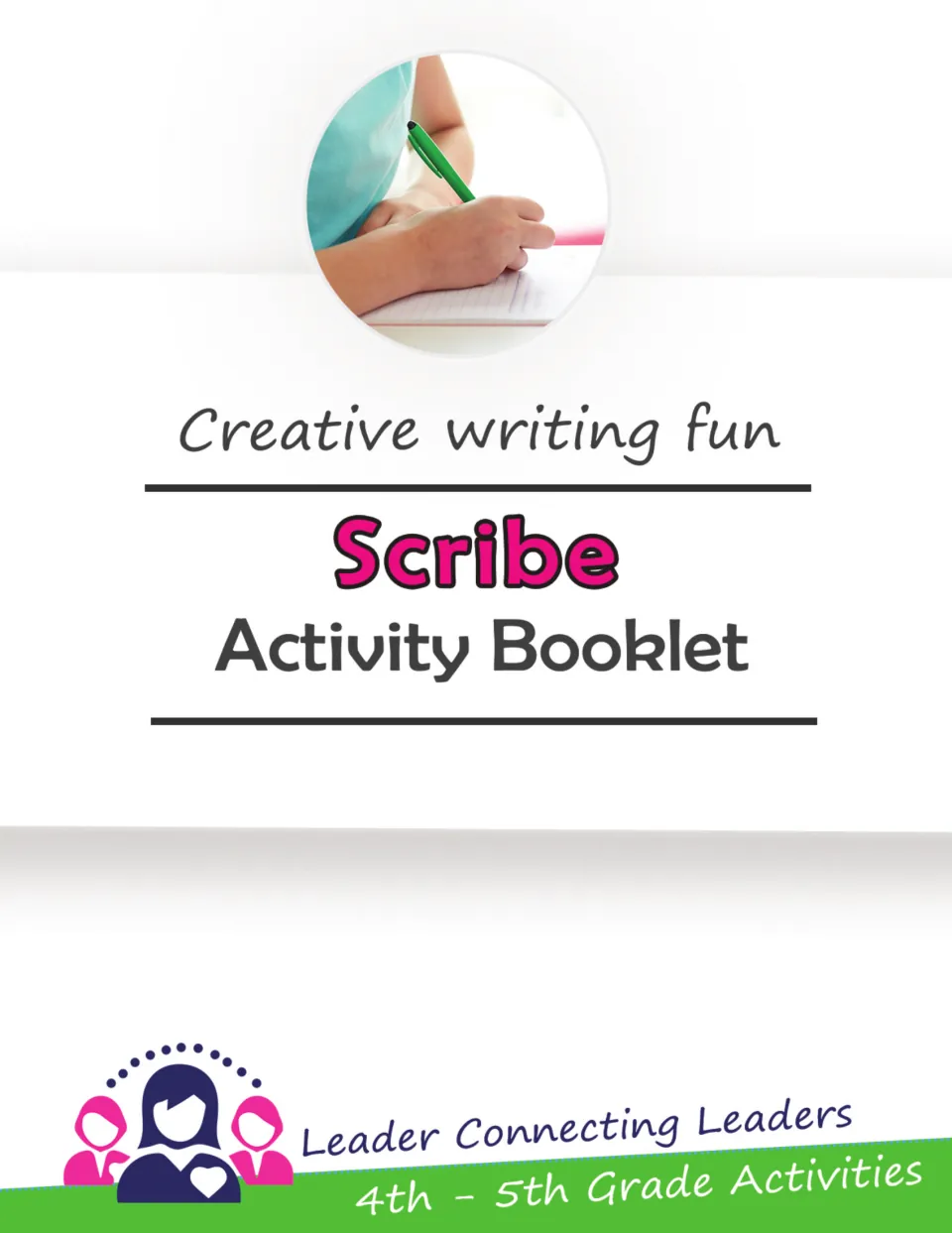Creative writing fun: Scribe Activity Booklet cover with a photo of a child writing in a notebook